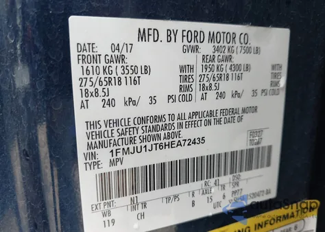 2017 Ford Expedition Xlt z USA, uszkodzony, nr VIN 1FMJU1JT6HEA72435